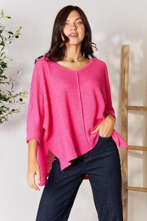 Zenana Full Size Round Neck High - Low Slit Knit Top - Happily Ever Atchison Shop Co.