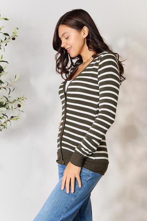 Zenana Full Size Striped Snap Down Cardigan - Happily Ever Atchison Shop Co.