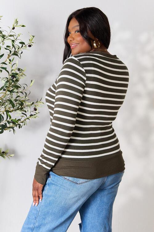 Zenana Full Size Striped Snap Down Cardigan - Happily Ever Atchison Shop Co.