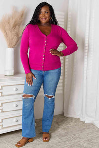 Zenana Full Size V - Neck Long Sleeve Cardigan - Happily Ever Atchison Shop Co.