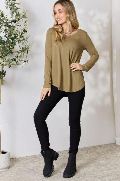 Zenana Full Size V - Neck Long Sleeve T - Shirt - Happily Ever Atchison Shop Co.