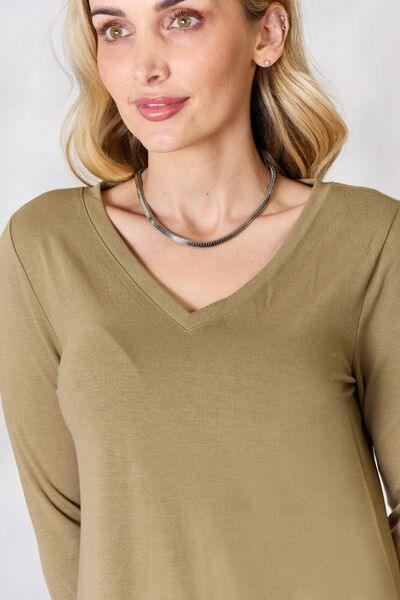 Zenana Full Size V - Neck Long Sleeve T - Shirt - Happily Ever Atchison Shop Co.