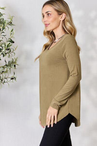 Zenana Full Size V - Neck Long Sleeve T - Shirt - Happily Ever Atchison Shop Co.