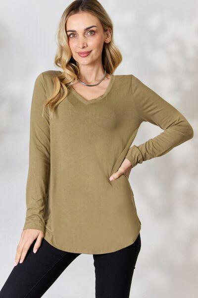 Zenana Full Size V - Neck Long Sleeve T - Shirt - Happily Ever Atchison Shop Co.