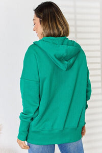 Zenana Half Snap Long Sleeve Hoodie - Happily Ever Atchison Shop Co.