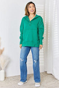 Zenana Half Snap Long Sleeve Hoodie - Happily Ever Atchison Shop Co.