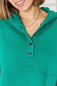 Zenana Half Snap Long Sleeve Hoodie - Happily Ever Atchison Shop Co.