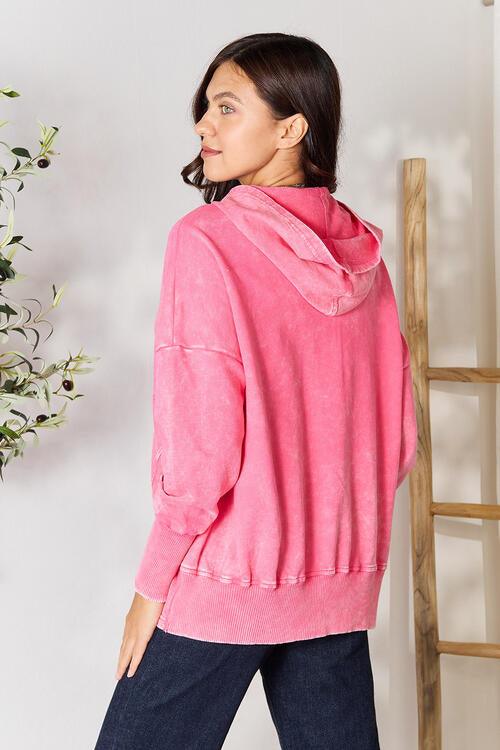 Zenana Half Snap Long Sleeve Hoodie with Pockets - Happily Ever Atchison Shop Co.