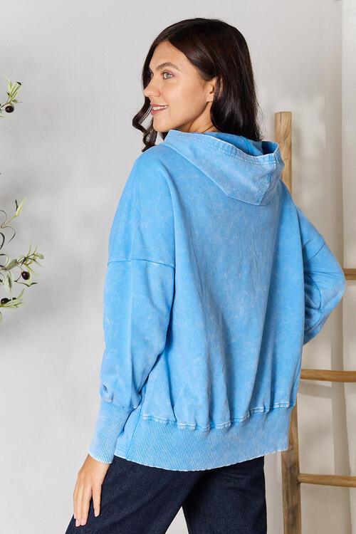 Zenana Half Snap Long Sleeve Hoodie with Pockets - Happily Ever Atchison Shop Co.