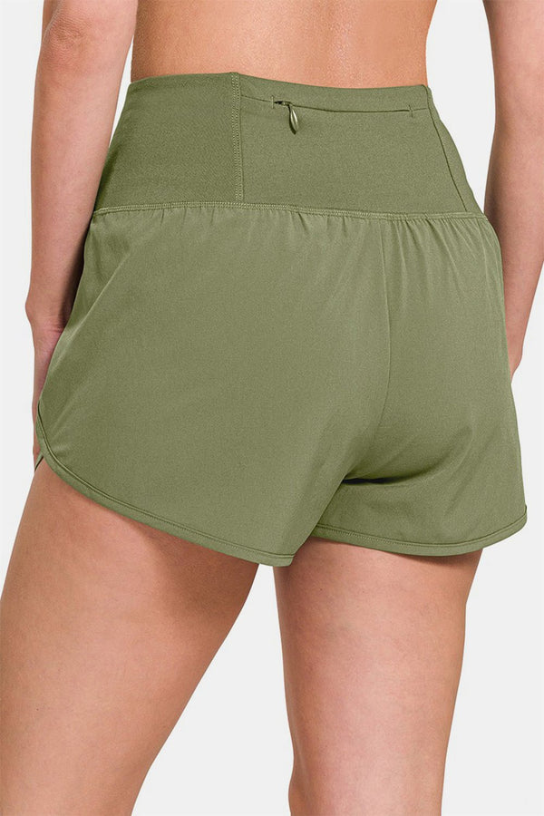 Zenana High - Waisted Zippered Back Pocket Active Shorts - Happily Ever Atchison Shop Co.