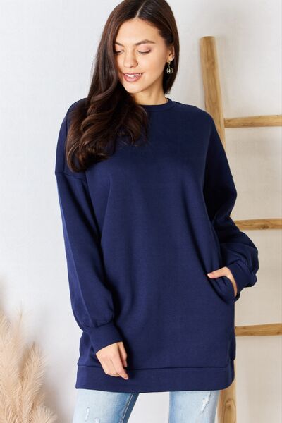 Zenana Oversized Round Neck Long Sleeve Sweatshirt - Happily Ever Atchison Shop Co.