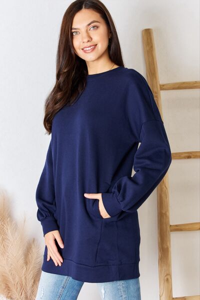 Zenana Oversized Round Neck Long Sleeve Sweatshirt - Happily Ever Atchison Shop Co.