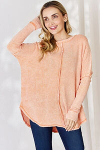 Zenana Oversized Washed Waffle Long Sleeve Top - Happily Ever Atchison Shop Co.