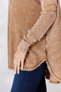 Zenana Oversized Washed Waffle Long Sleeve Top - Happily Ever Atchison Shop Co.