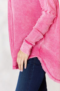 Zenana Oversized Washed Waffle Long Sleeve Top - Happily Ever Atchison Shop Co.