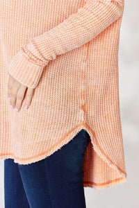 Zenana Oversized Washed Waffle Long Sleeve Top - Happily Ever Atchison Shop Co.