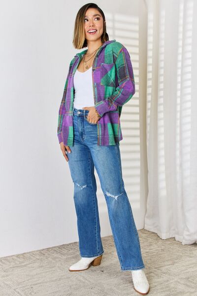 Zenana Plaid Button Up Long Sleeve Shacket - Happily Ever Atchison Shop Co.