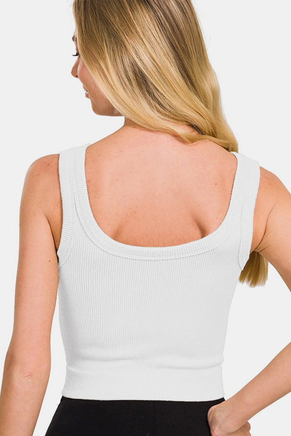 Zenana Ribbed Round Neck Cropped Tank - Happily Ever Atchison Shop Co.
