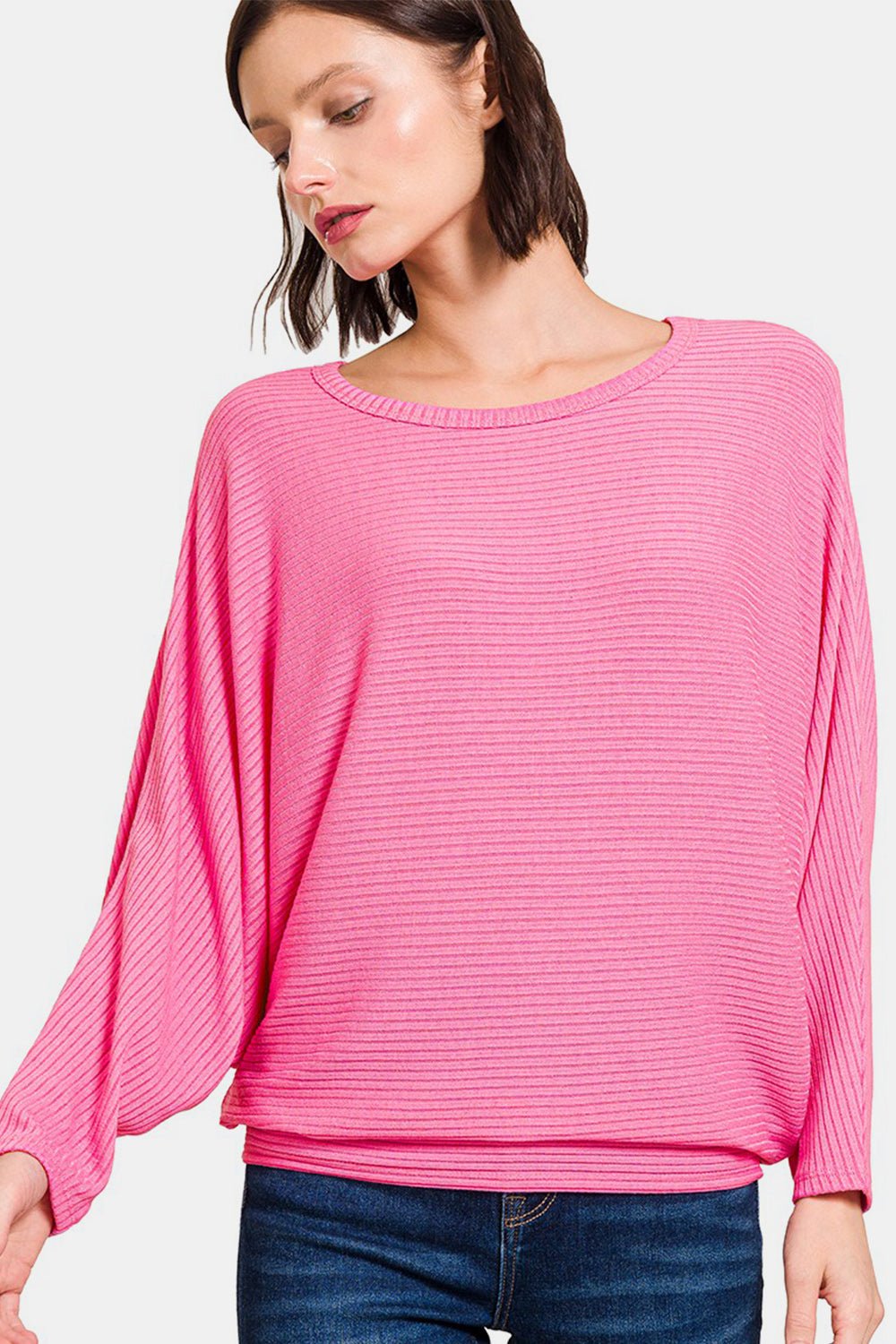 Zenana Ribbed Round Neck Long Sleeve Top - Happily Ever Atchison Shop Co.