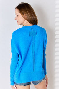 Zenana Ribbed Trim Round Neck Long Sleeve Top - Happily Ever Atchison Shop Co.