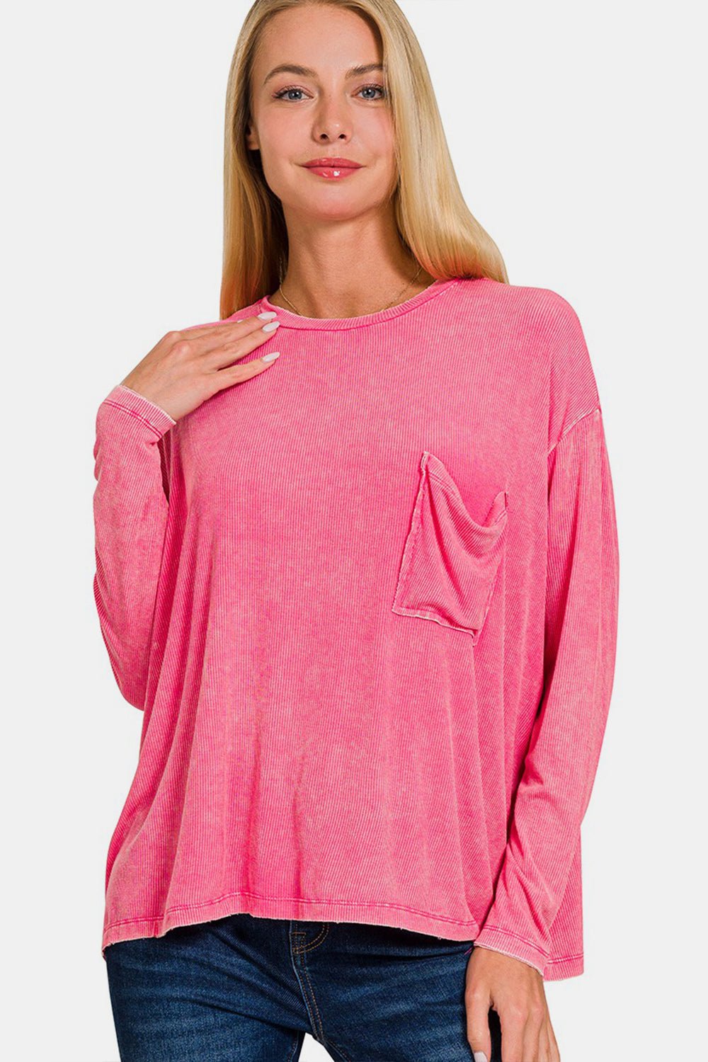 Zenana Round Neck Long Sleeve T - Shirt - Happily Ever Atchison Shop Co.