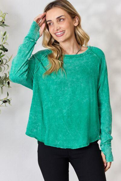 Zenana Round Neck Long Sleeve Top - Happily Ever Atchison Shop Co.