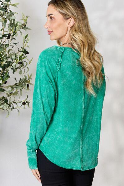 Zenana Round Neck Long Sleeve Top - Happily Ever Atchison Shop Co.