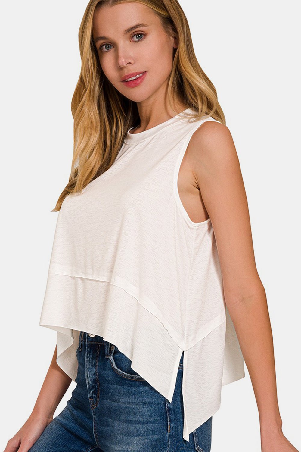 Zenana Slit High - Low Round Neck Tank - Happily Ever Atchison Shop Co.