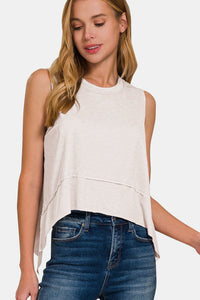 Zenana Slit High - Low Round Neck Tank - Happily Ever Atchison Shop Co.