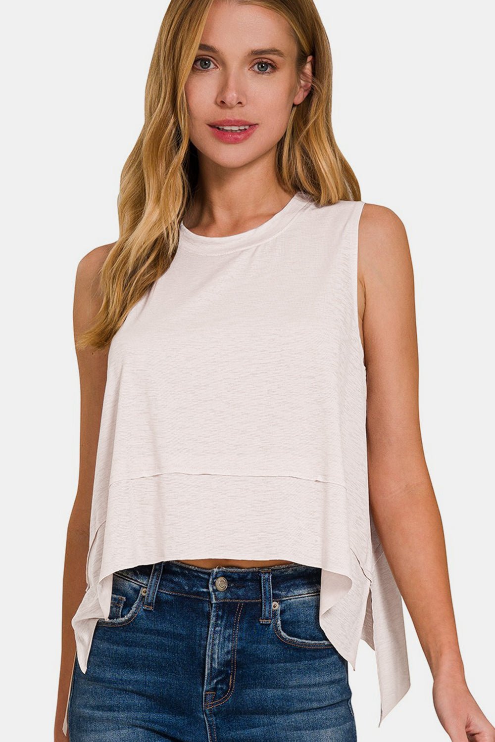 Zenana Slit High - Low Round Neck Tank - Happily Ever Atchison Shop Co.