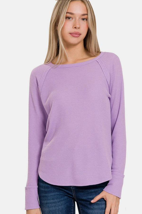 Zenana Waffle Long Sleeve T - Shirt - Happily Ever Atchison Shop Co.