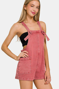 Zenana Washed Knot Strap Rompers - Happily Ever Atchison Shop Co.