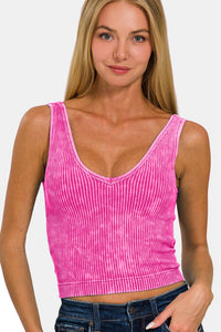 Zenana Washed Ribbed Cropped Bra Padded Tank - Happily Ever Atchison Shop Co.