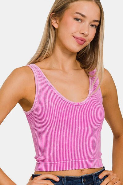 Zenana Washed Ribbed Cropped Tank - Happily Ever Atchison Shop Co.