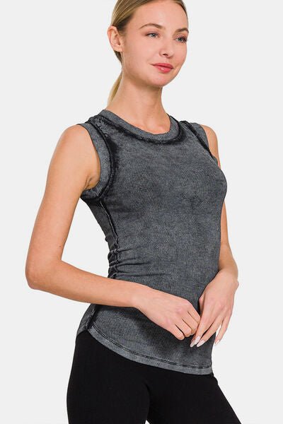 Zenana Washed Ribbed Round Neck Slim Tank - Happily Ever Atchison Shop Co.