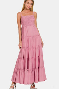 Zenana Woven Smocked Tiered Cami Maxi Dress - Happily Ever Atchison Shop Co.
