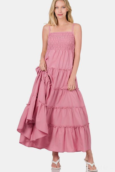 Zenana Woven Smocked Tiered Cami Maxi Dress - Happily Ever Atchison Shop Co.