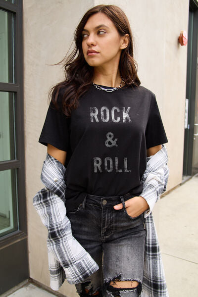 Simply Love Full Size ROCK & ROLL Short Sleeve T-Shirt - Happily Ever Atchison Shop Co.  