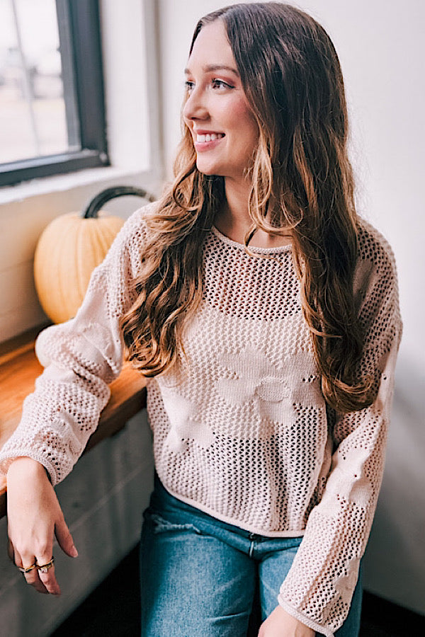 Taylor Tan Crochet Floral Sweater - Happily Ever Atchison Shop Co.  