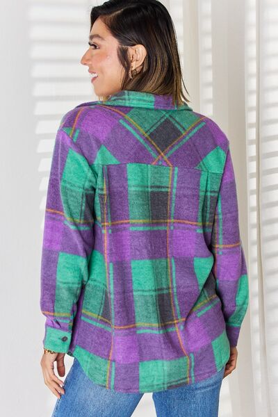 Zenana Plaid Button Up Long Sleeve Shacket - Happily Ever Atchison Shop Co.  