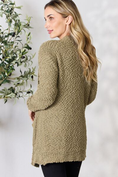 Zenana Falling For You Full Size Open Front Popcorn Cardigan - Happily Ever Atchison Shop Co.  