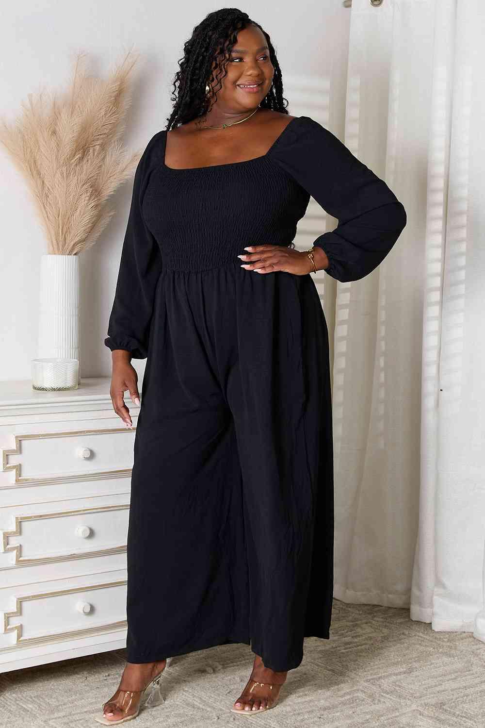 Double Take Square Neck Jumpsuit with Pockets - Happily Ever Atchison Shop Co. 