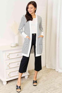 Double Take Striped Open Front Longline Cardigan - Happily Ever Atchison Shop Co. 