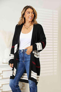 Double Take Striped Rib-Knit Drop Shoulder Open Front Cardigan - Happily Ever Atchison Shop Co. 