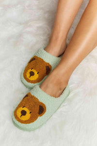 Melody Teddy Bear Print Plush Slide Slippers - Happily Ever Atchison Shop Co. 