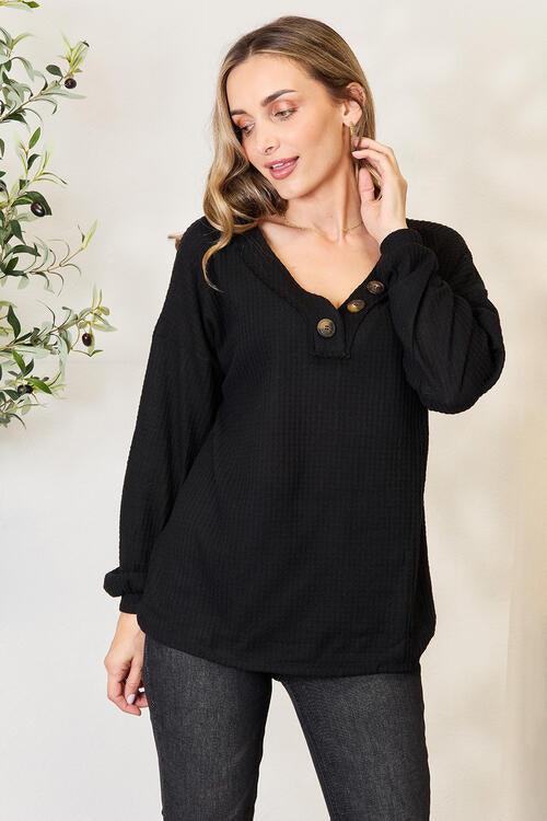 Zenana Buttoned Long Sleeve Blouse - Happily Ever Atchison Shop Co. 