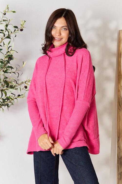 Zenana Drawstring Mock Neck Sweater - Happily Ever Atchison Shop Co. 