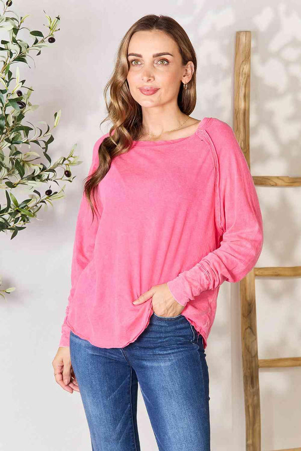 Zenana Round Neck Long Sleeve Top - Happily Ever Atchison Shop Co. 